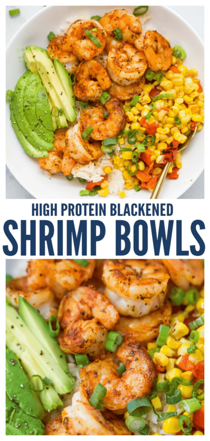 pinterest image for Blackened Shrimp Bowls