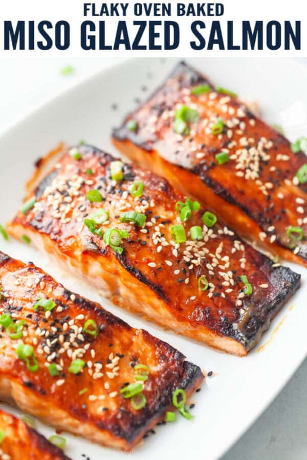 pinterest image for Miso Glazed Salmon