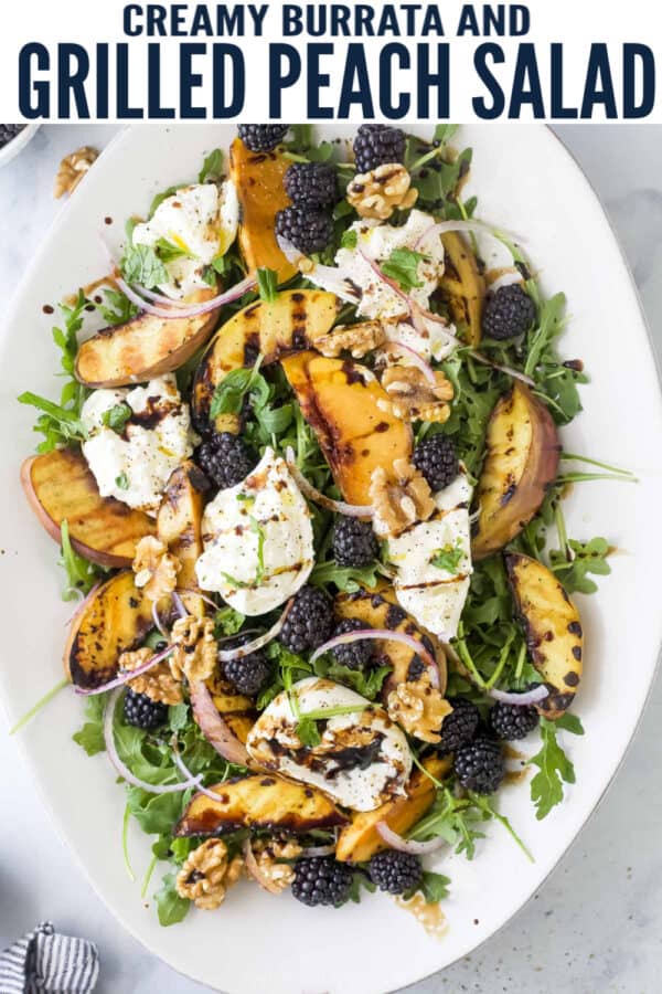 pinterest image for Grilled Peach Salad With Burrata