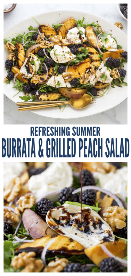pinterest image for Grilled Peach Salad With Burrata
