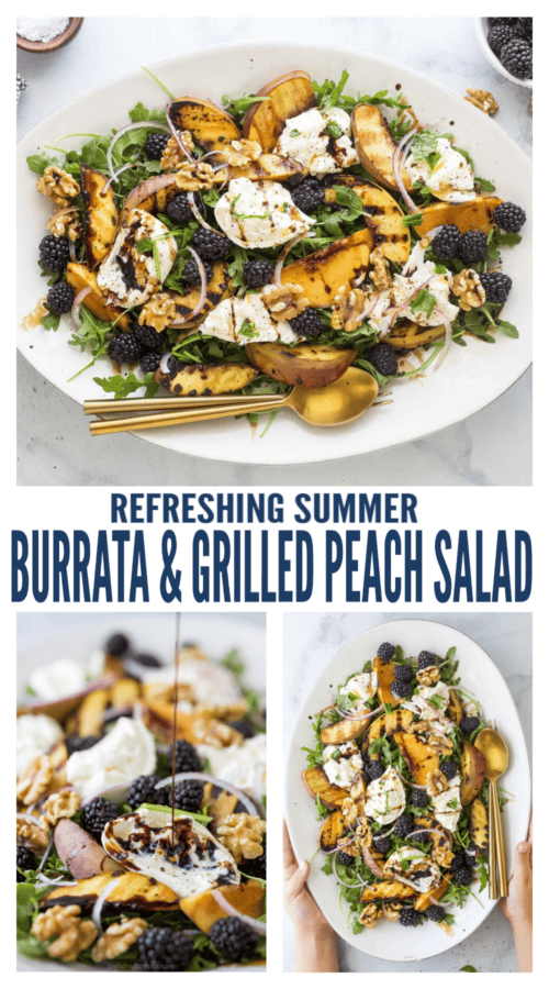 pinterest image for Grilled Peach Salad With Burrata