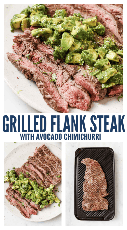 pinterest image for Grilled Flank Steak With Avocado Chimichurri