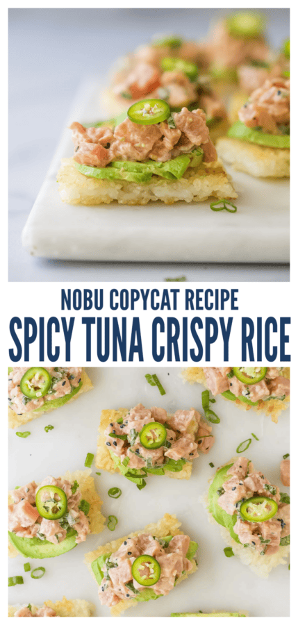 pinterest image for Spicy Tuna Crispy Rice Bites