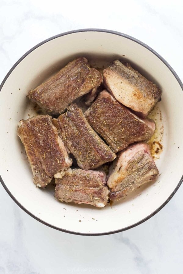 Seared short ribs in Dutch oven