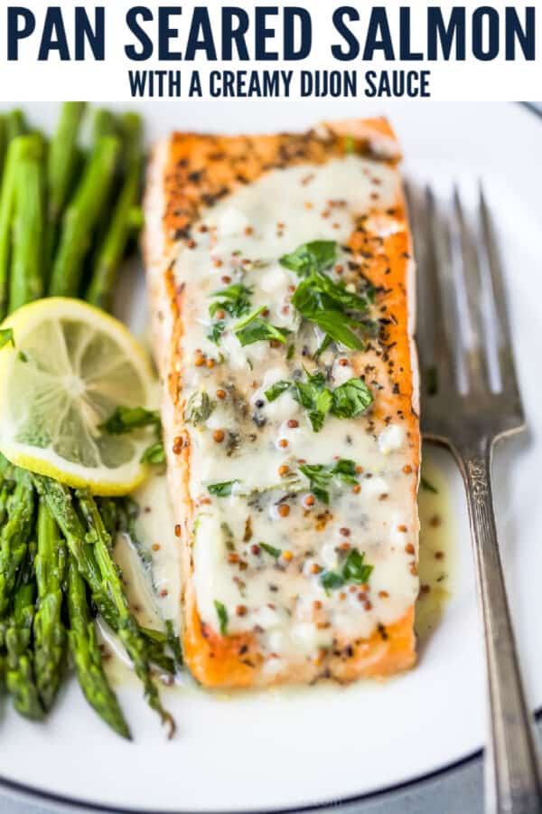 pinterest image for Pan Seared Salmon with Creamy Dijon Sauce