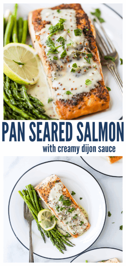 pinterest image for Pan Seared Salmon with Creamy Dijon Sauce