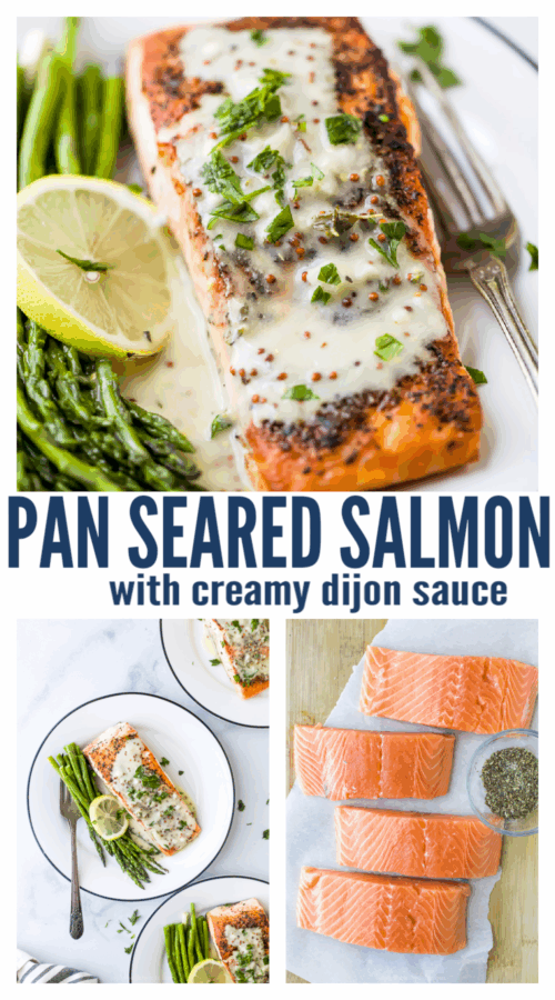 pinterest image for Pan Seared Salmon with Creamy Dijon Sauce