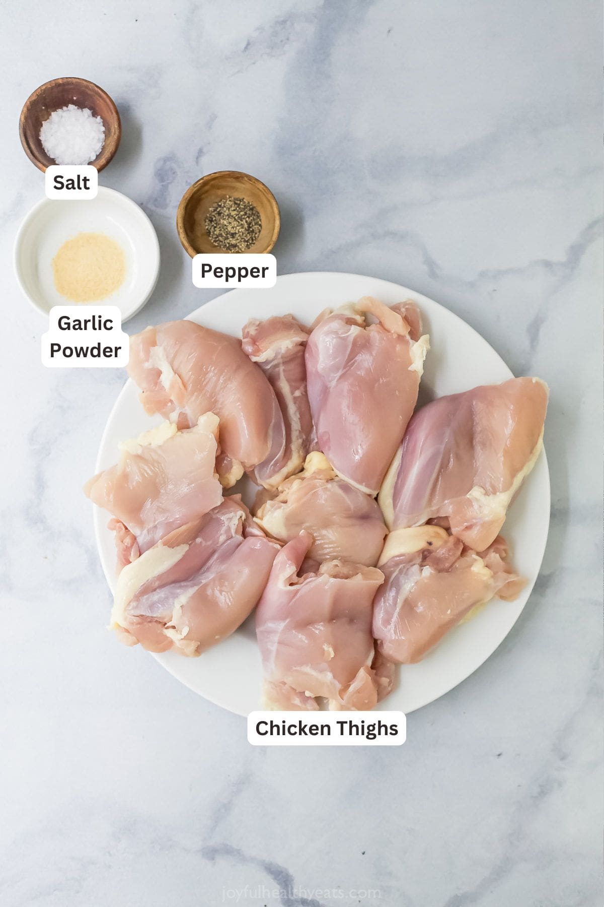 Overhead view of ingredients for slow cooker chicken thighs