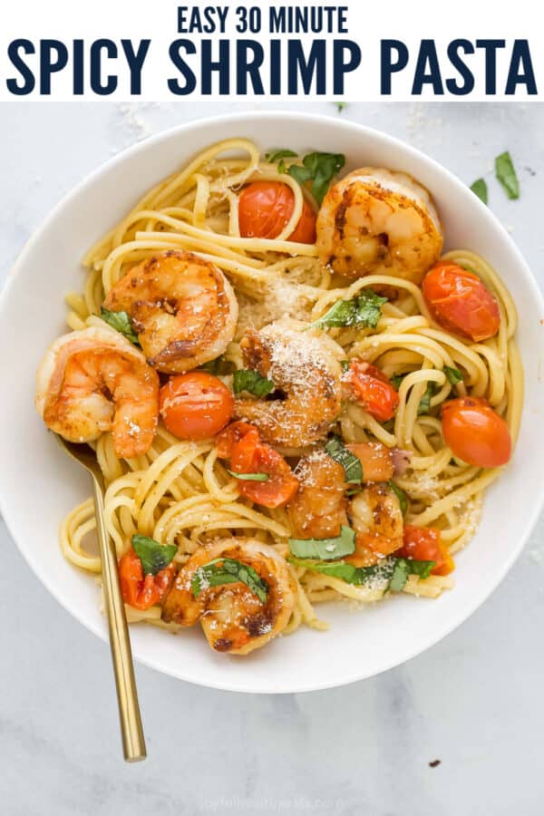 pinterest image for Spicy Shrimp Pasta Recipe