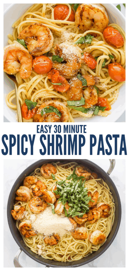 pinterest image for Spicy Shrimp Pasta Recipe