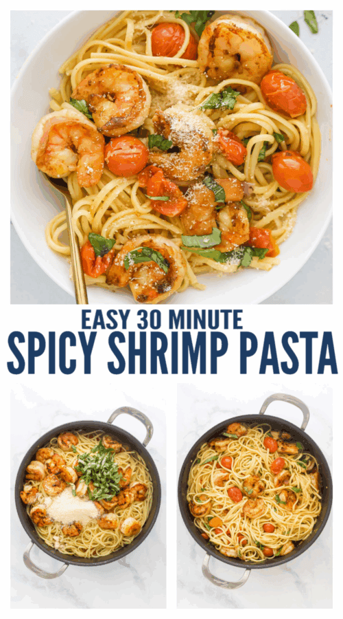 pinterest image for Spicy Shrimp Pasta Recipe