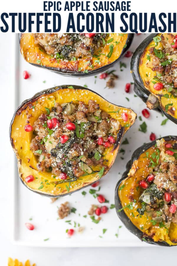 pinterest image for Sausage Stuffed Acorn Squash