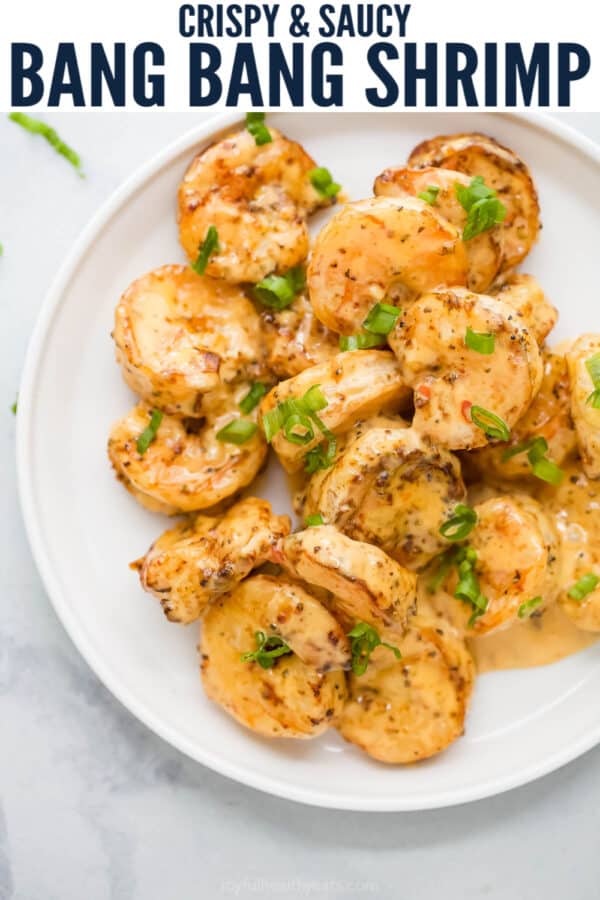 pinterest image for Crispy Bang Bang Shrimp