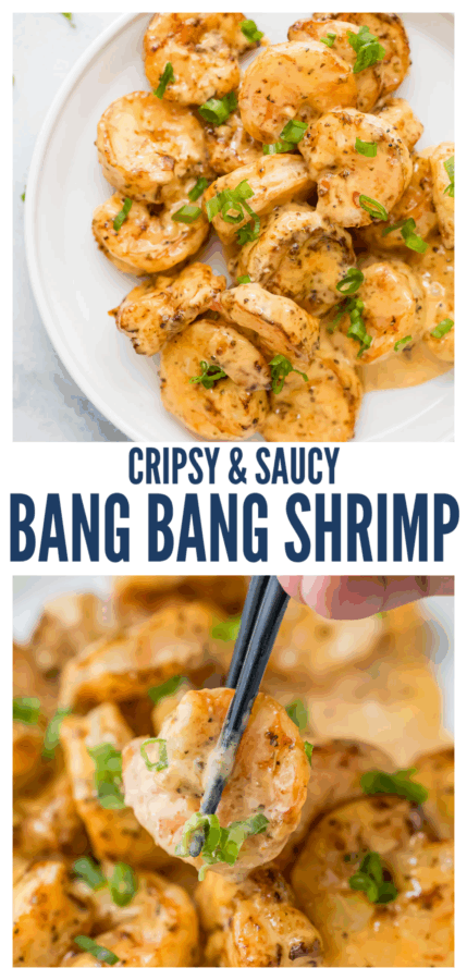 pinterest image for Crispy Bang Bang Shrimp