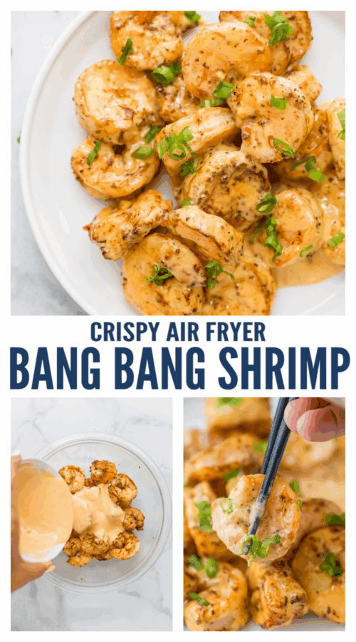 pinterest image for Crispy Bang Bang Shrimp