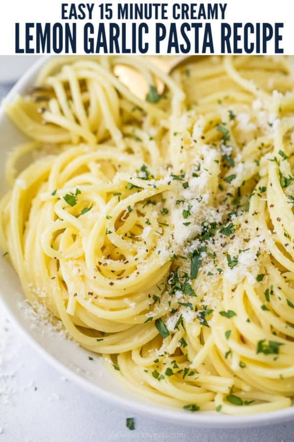 pinterest image for Creamy Lemon Garlic Pasta
