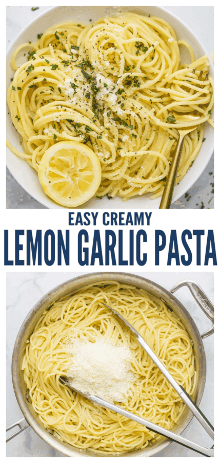 pinterest image for Creamy Lemon Garlic Pasta