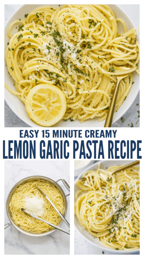 pinterest image for Creamy Lemon Garlic Pasta