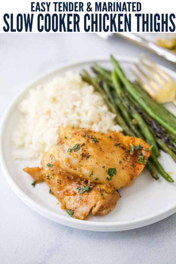 pinterest image for Honey Garlic Slow Cooker Chicken Thighs