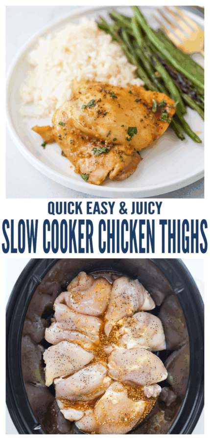 pinterest image for Honey Garlic Slow Cooker Chicken Thighs