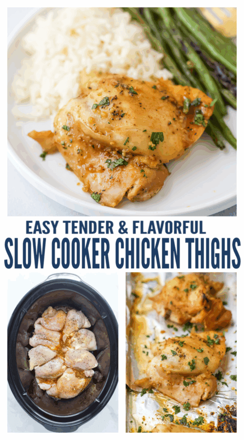 pinterest image for Honey Garlic Slow Cooker Chicken Thighs
