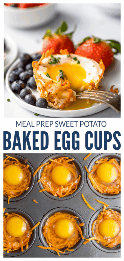 pinterest image for Easy Sweet Potato Hash Baked Egg Cups