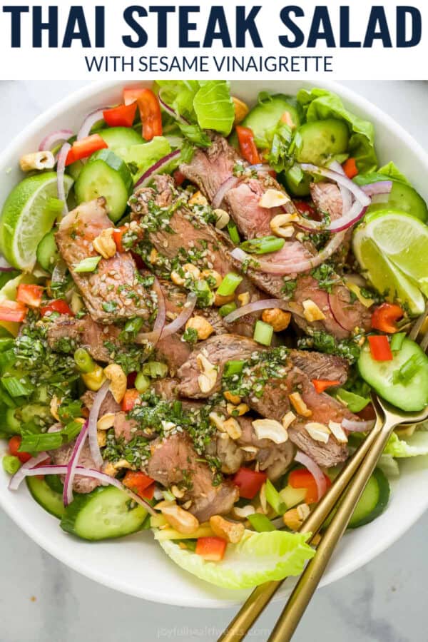 pinterest image for Thai Steak Salad with Sesame Ginger Dressing