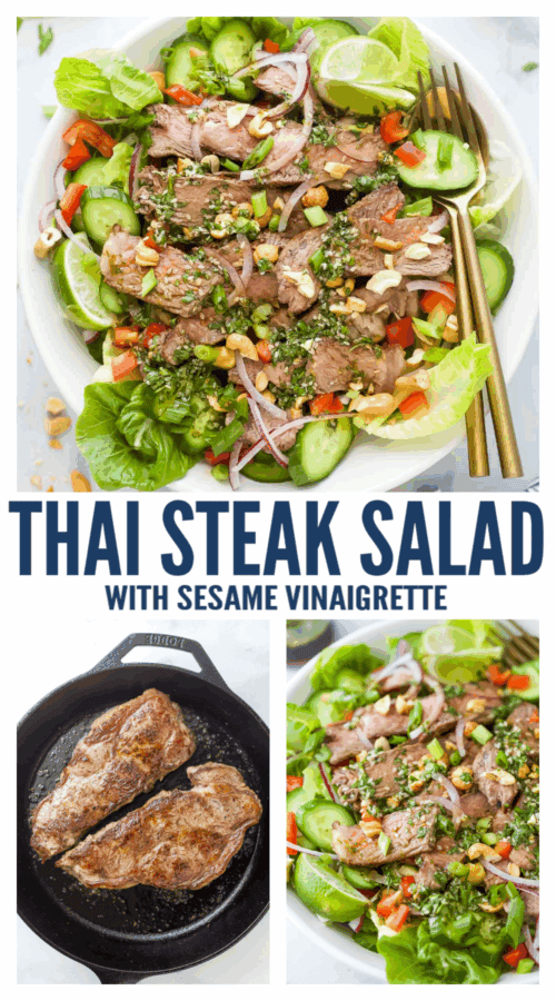 pinterest image for Thai Steak Salad with Sesame Ginger Dressing