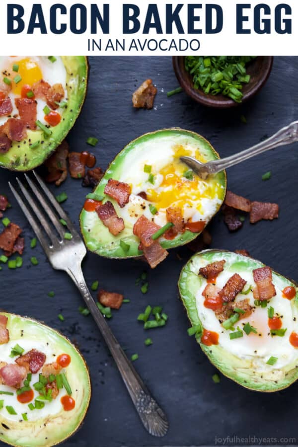 pinterest image for Baked Avocado Egg Recipe With Bacon