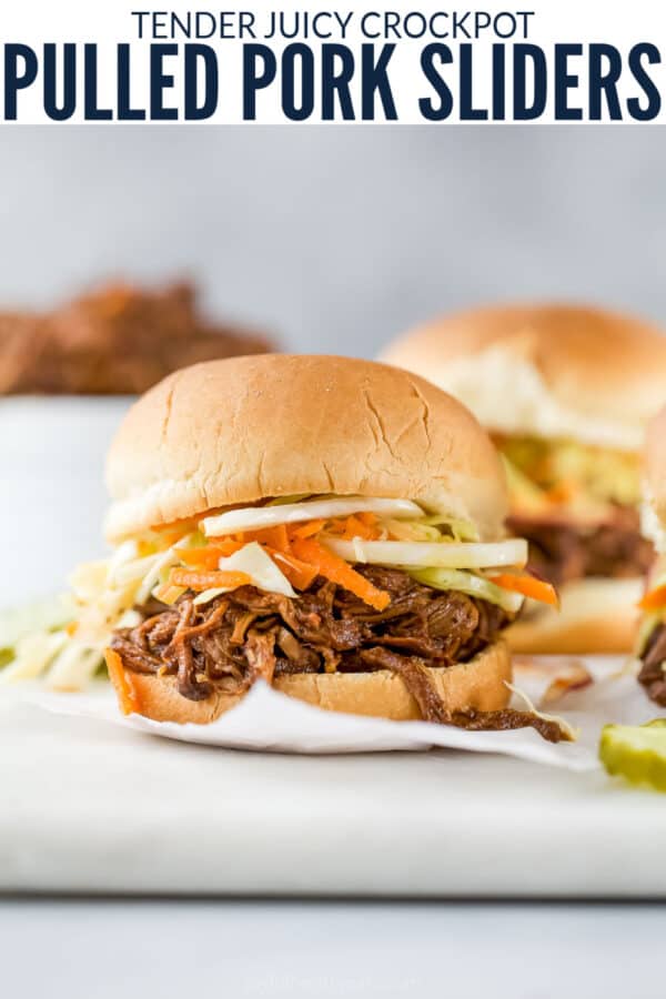 pinterest image for Skinny Pulled Pork Sliders