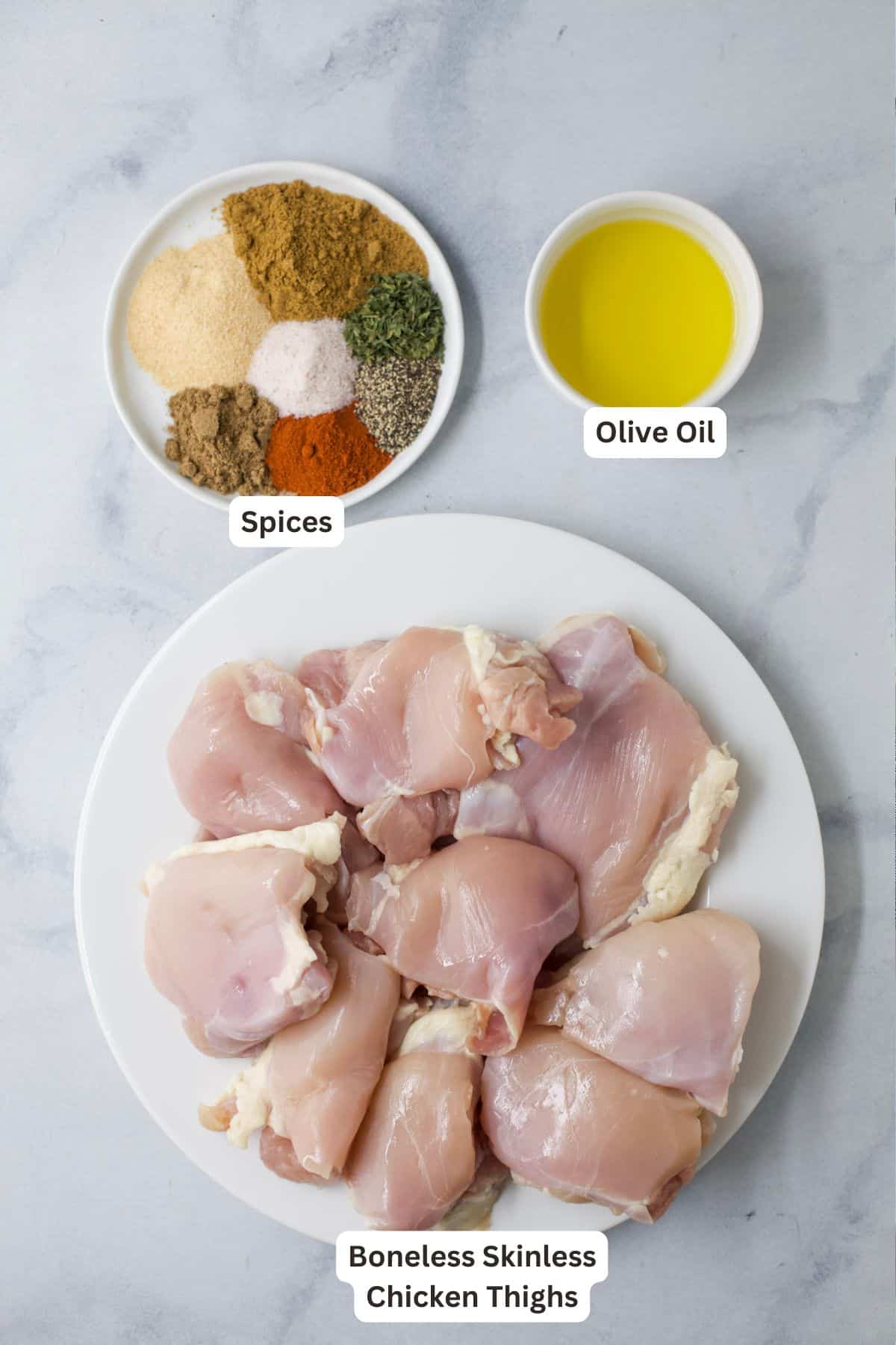 Ingredients for crispy air fryer chicken thighs.