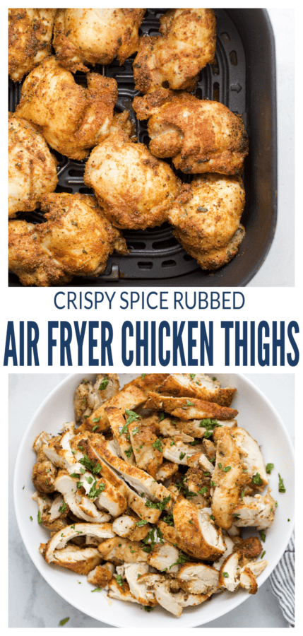 pinterest image for Crispy Air Fryer Chicken Thighs