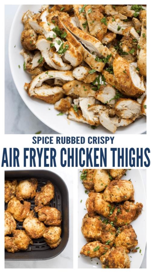 pinterest image for Crispy Air Fryer Chicken Thighs