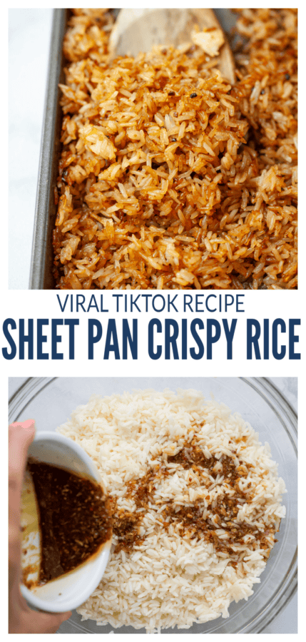 pinterest image for sheet pan crispy rice