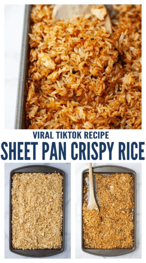 pinterest image for sheet pan crispy rice