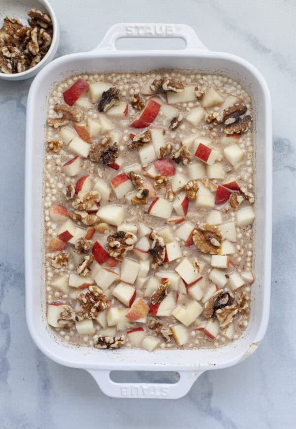 Cinnamon baked apple oatmeal before baking.