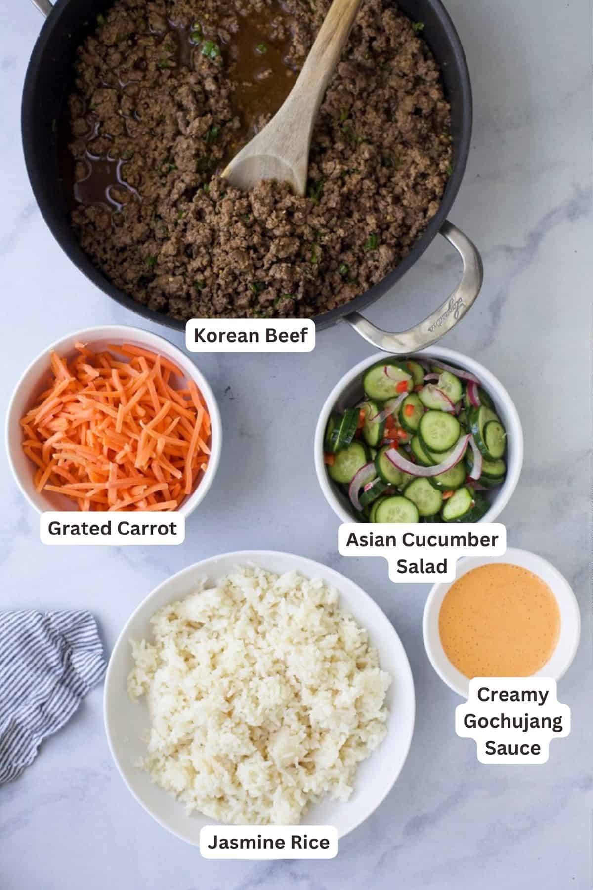 Ingredients for Korean beef bowls.